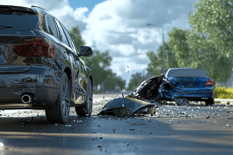 Car crash with two cars resulting in rear end collision.